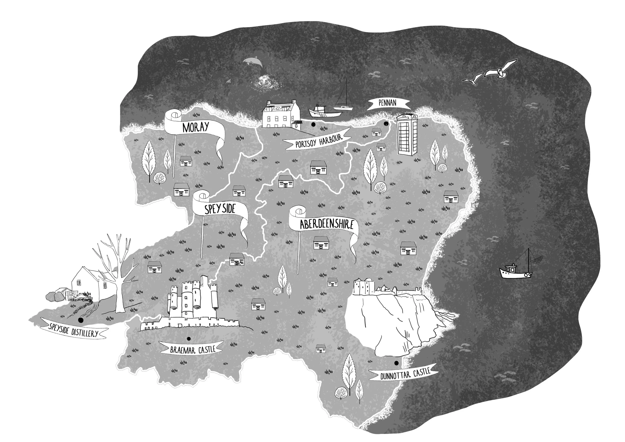 Aberdeenshire sketch Kati Lacey map illustrator