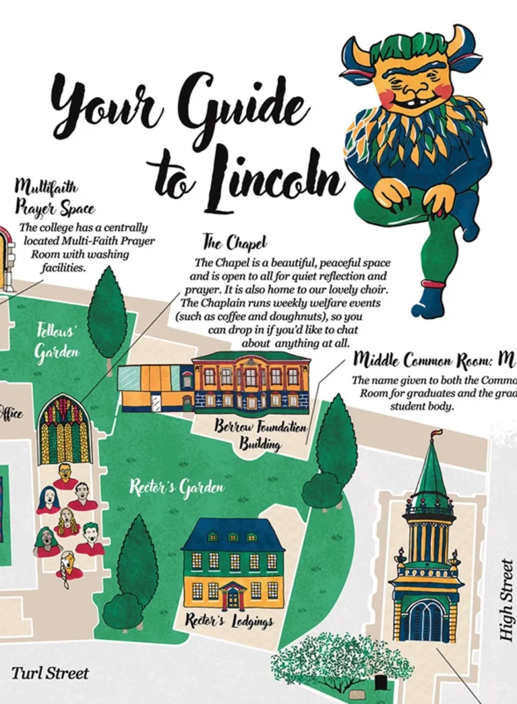 Brand illusration for Lincoln College Map by Kati Lacey brand illustartor tall