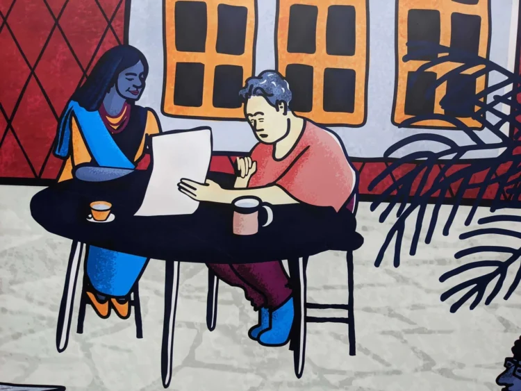 Brand illustrations for Arts at the Old Fire Station Oxford Close up of Dance Studio 02 by Kati Lacey brand illustrator