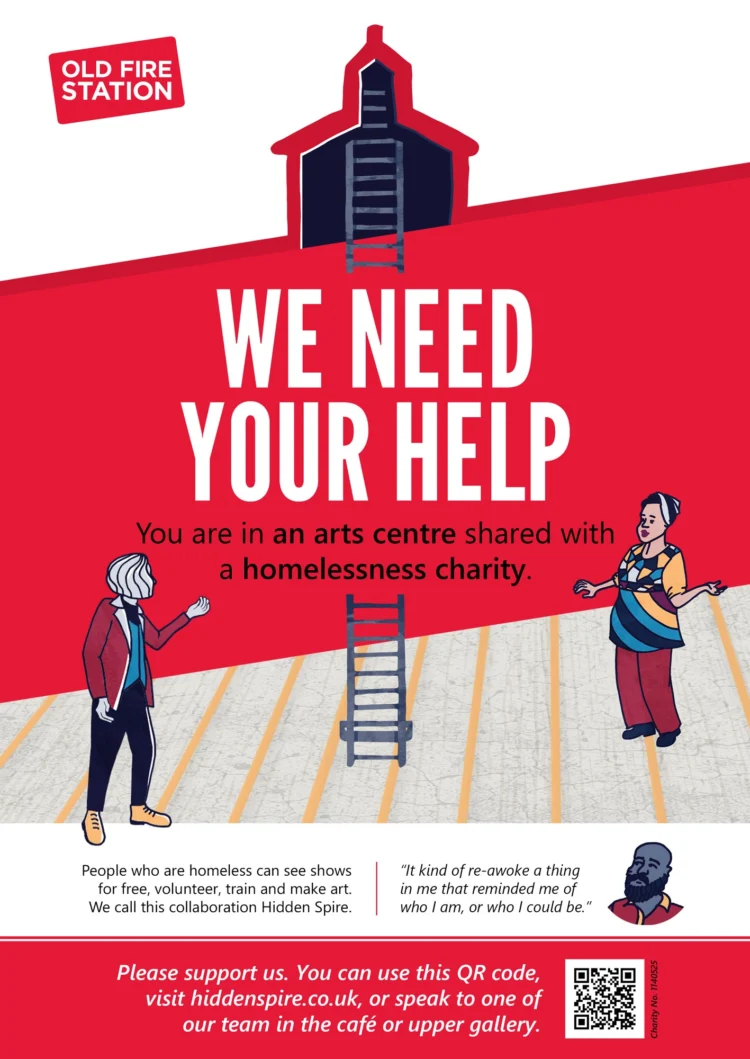 Brand illustrations for Arts at the Old Fire Station Oxford Illustrated poster design by Kati Lacey brand illustrator