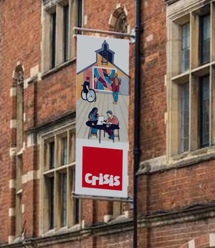 Brand illustrations for Arts at the Old Fire Station Oxford Illustrated vertical banner design by Kati Lacey brand illustrator