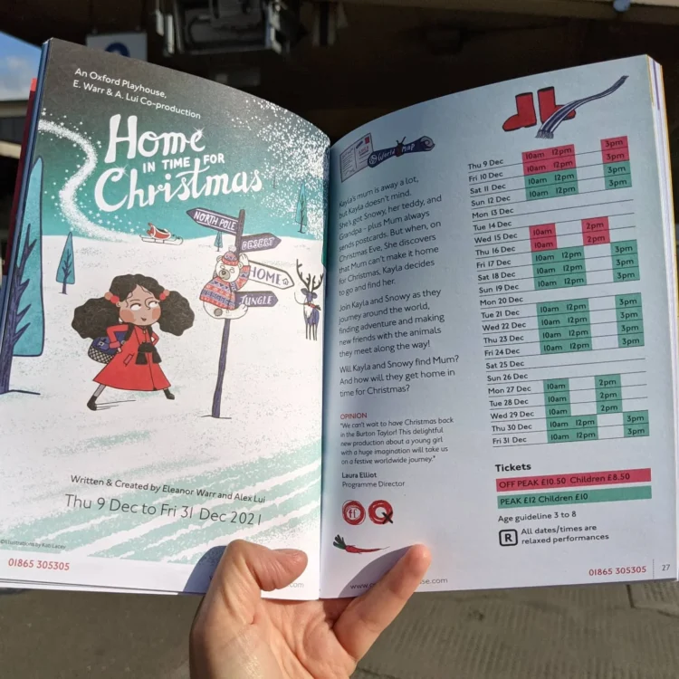 Christmas illustration for children show Home in Time for Christmas for The Oxford Playhouse show booklet