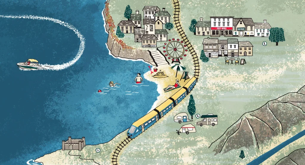 Educational map illustration of coastline details by Kati Lacey Freelance illustrator
