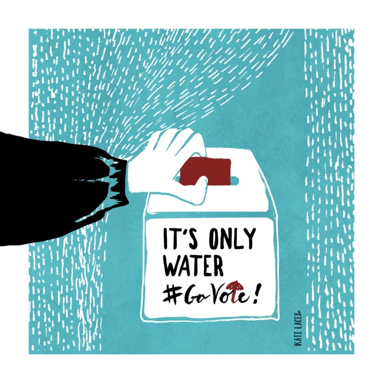 GoVote in the rain Kati Lacey Editorial illustrator framed