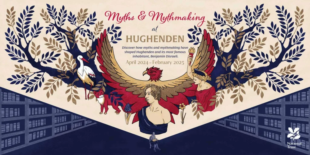 Brand Illustration for Hughenden Manor Myth and Mythmaking horizontal poster for National Trust Kati Lacey Illustration