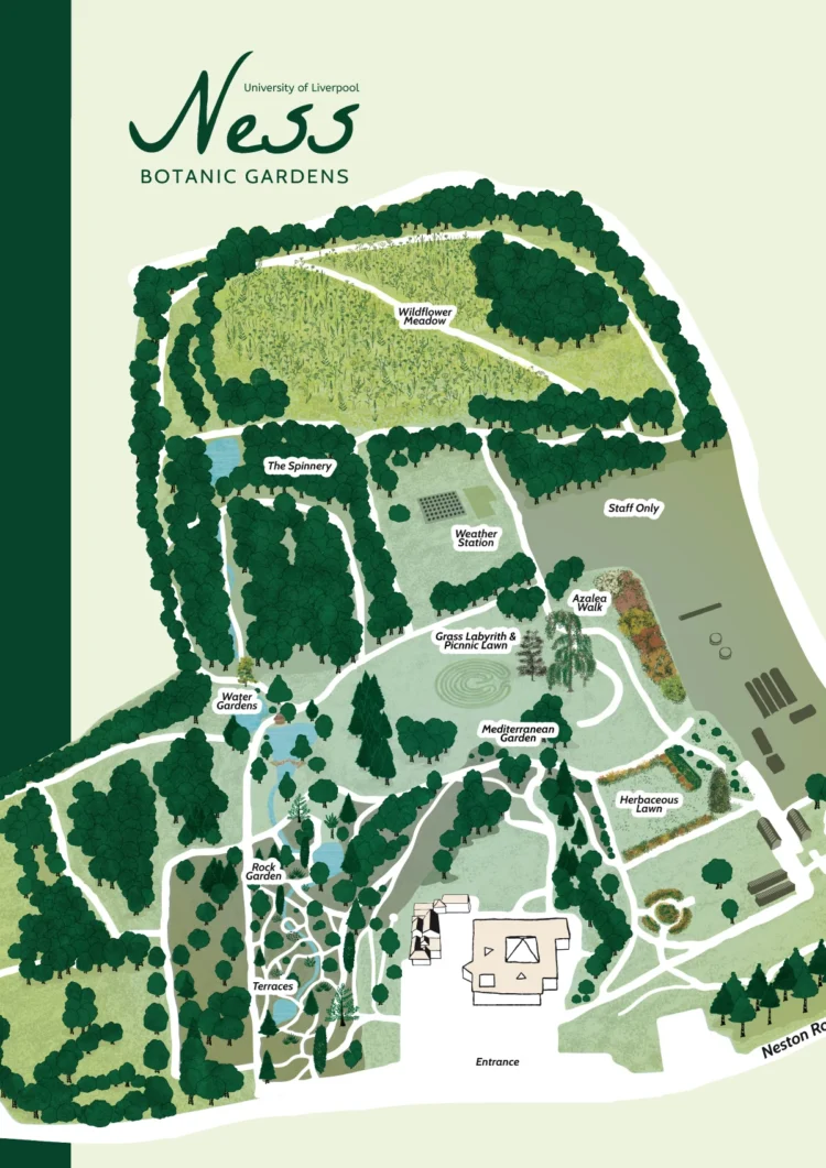 Ness Botanic Gardens Accessibility Map Vertical by Kati Lacey