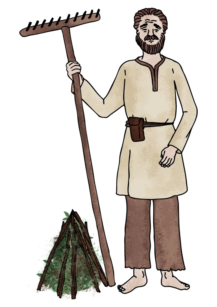 Non fiction character illustration for archeology Farmer Kati Lacey Freelance Illustrator