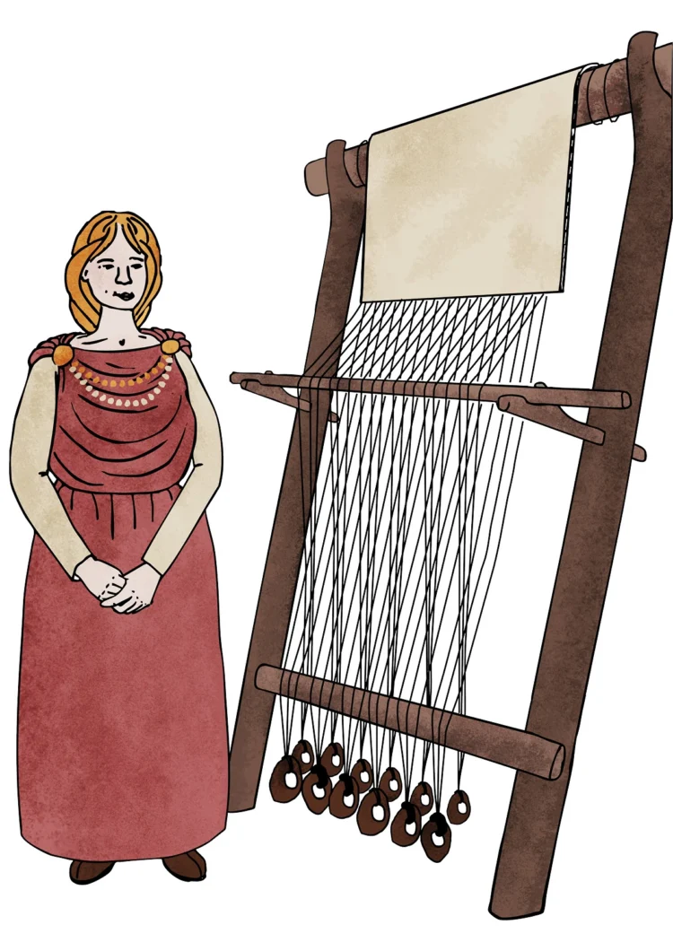 Non fiction character illustration for archeology Weaving Kati Lacey Freelance Illustrator