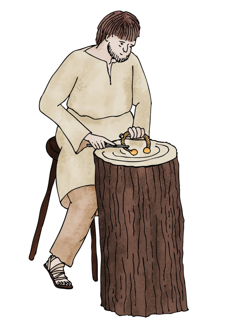 Non fiction character illustration for archeology Working with gold Thame Kati Lacey Freelance Illustrator