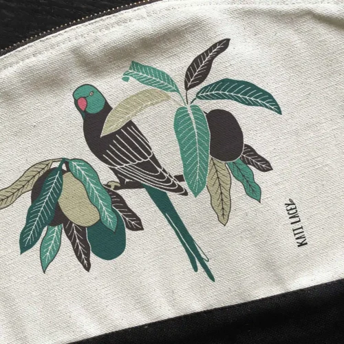 Parrot Pouch showing parrot in mango tree closeup by Kati Lacey Designs