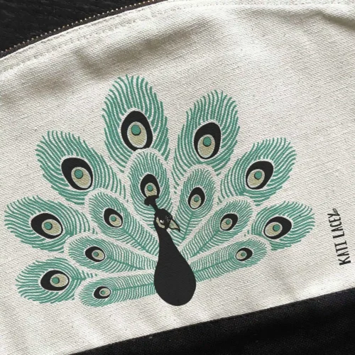 Peacock Pouch closeup by Kati Lacey Designs