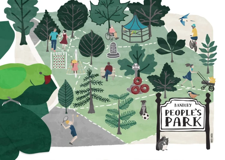 Peoples Park Banbury Wall Art Print Illustration imageby Kati Lacey