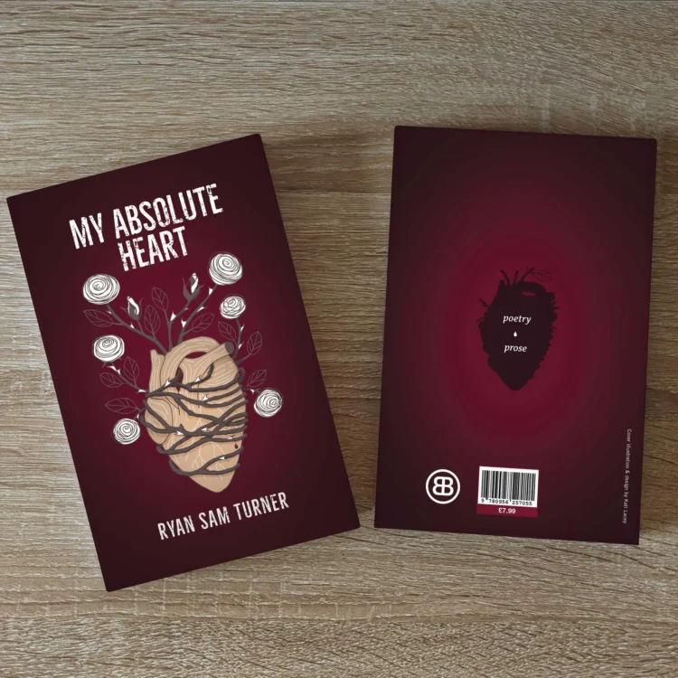 Poetry book cover design front and back My absolute heart Poem Anthology by Kati Lacey Book cover designer