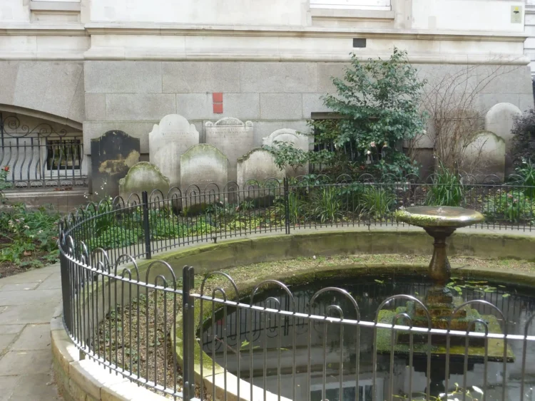 Postmans Park gravestones and fountain