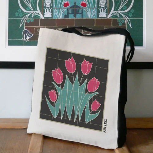 Red tulip canvas shopper bag by Kati Lacey Designs