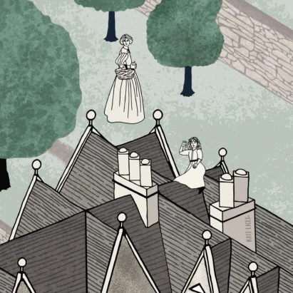 Site map illustration detail of Jane Morris for Kelmscott Manor by Kati Lacey freelance map illustrator