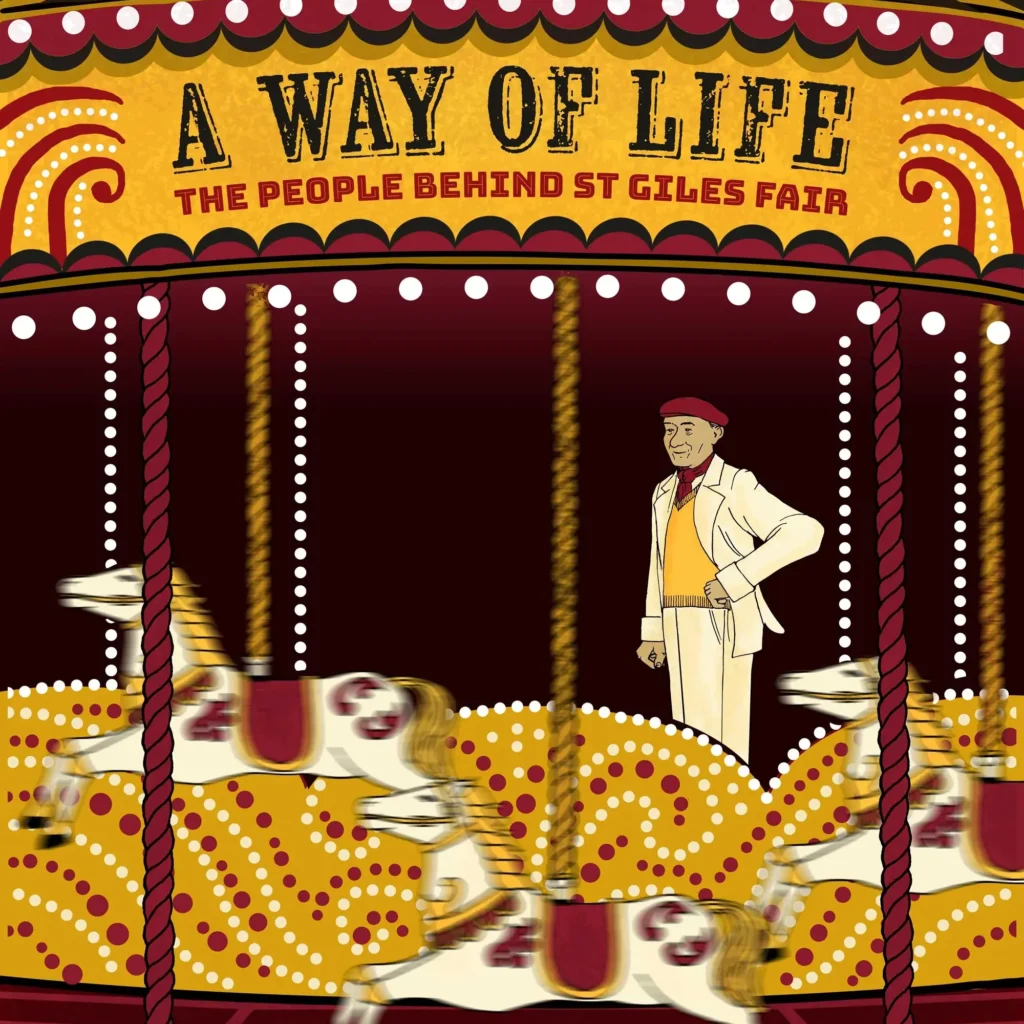 Stories of fairs St Giles Exhibition Poster square MoX by Kati Lacey Freelance brand illustrator