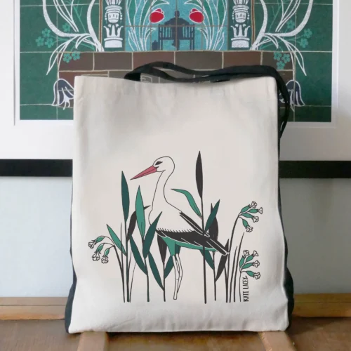 Stork and Bamboo Canvas Bag Design by Kati Lacey Designs