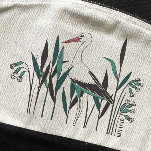 Stork and Bamboo Pouch Design Close up by Kati Lacey Designs