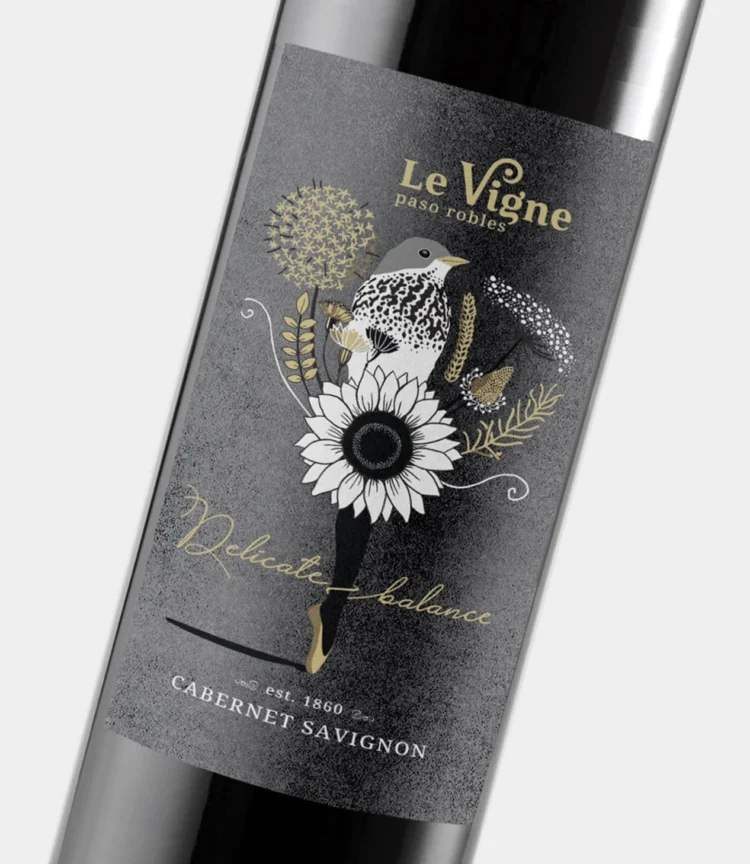 wine lable design with illustration by kati lacey freelance illustrator close up